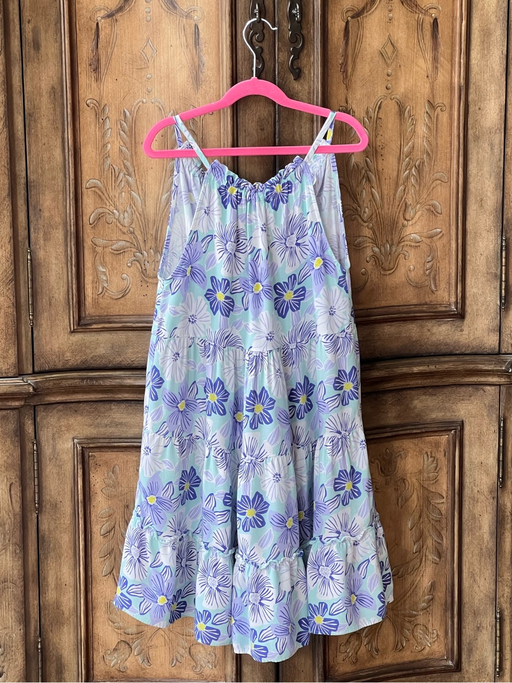 Zara Girls Tropical Floral Tiered Dress Green Lavender White Sz 11/12 fits 10/12 - Picture 13 of 14